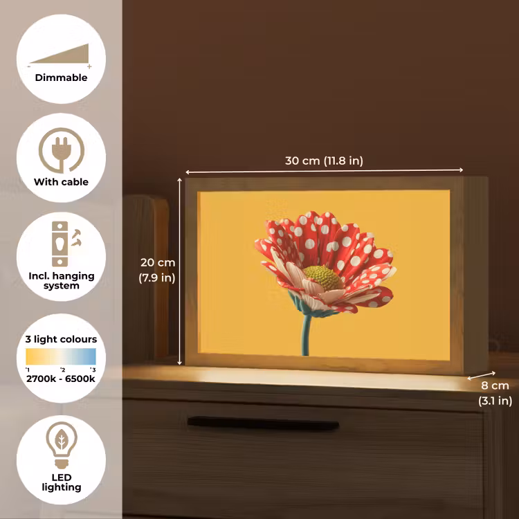 Bloem - Rood - Stippen Light Box met kabel (Tafellamp) klein -USP_EN