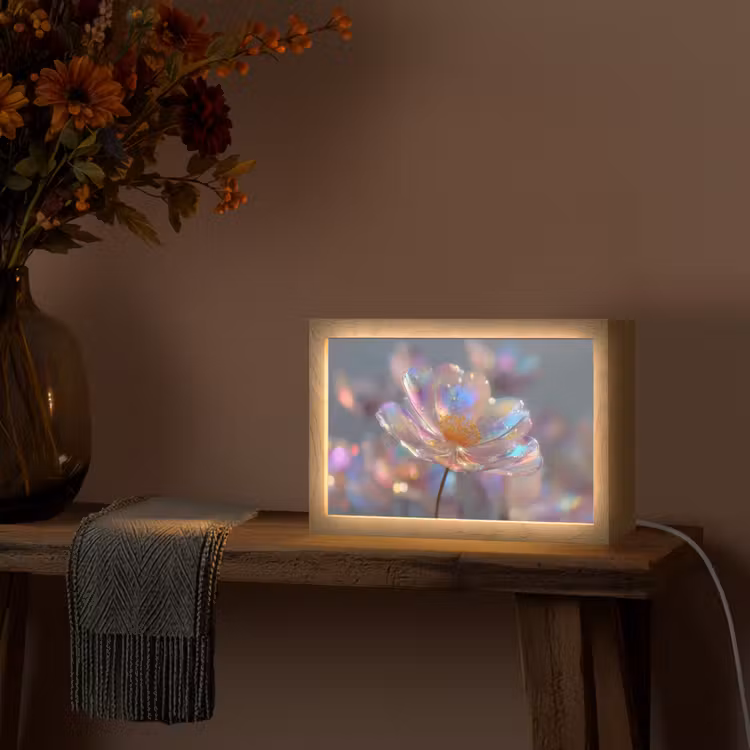 Bloem - Transparant - Pastelkleuren - Druppels Light Box met kabel (Tafellamp) klein -sfeer4