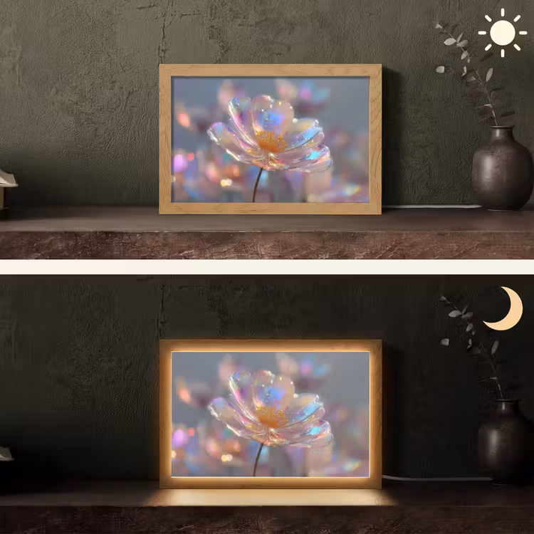 Bloem - Transparant - Pastelkleuren - Druppels Light Box met kabel (Tafellamp) klein -sfeer3