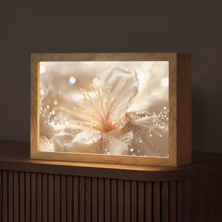 Bloem - Wit - Glitter - Goud - Modern Light Box met kabel (Tafellamp) klein -z3d_website
