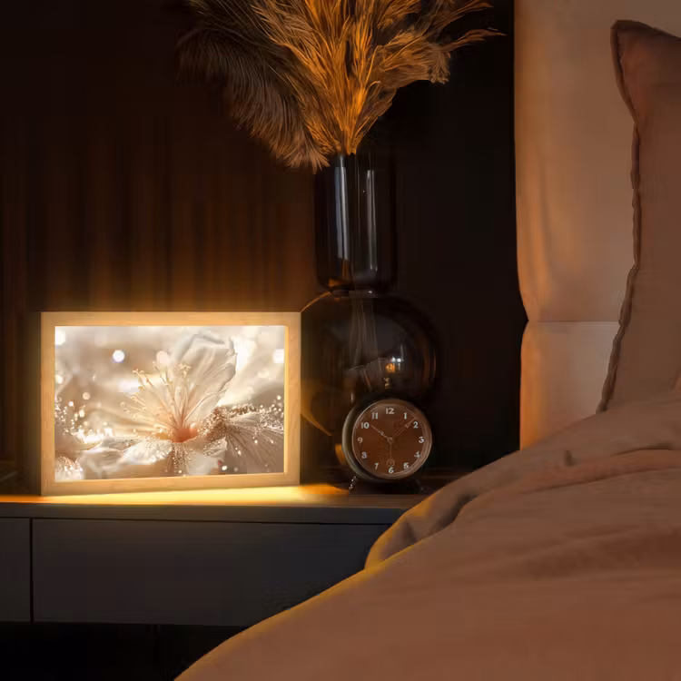 Bloem - Wit - Glitter - Goud - Modern Light Box met kabel (Tafellamp) klein -sfeer1