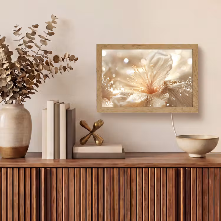 Bloem - Wit - Glitter - Goud - Modern Light Box met kabel (Tafellamp) klein -sfeer2