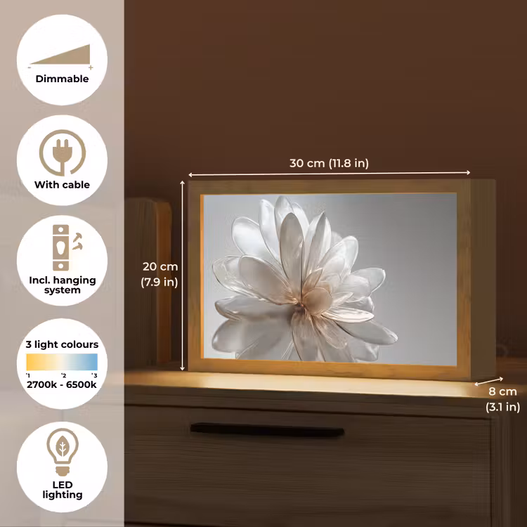 Bloem - Wit - Neutraal Light Box met kabel (Tafellamp) klein -USP_EN
