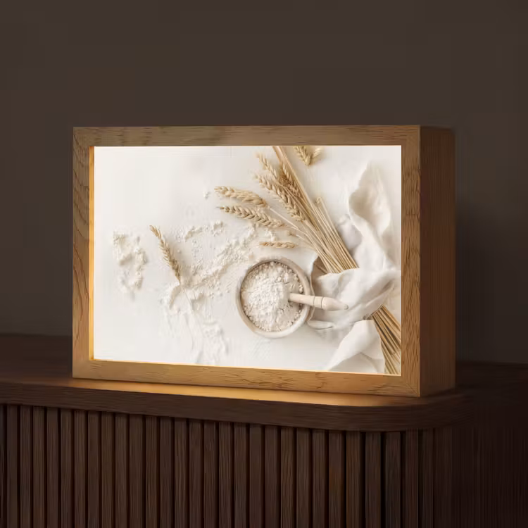Bloem - Hout - Tarwe Light Box met kabel (Tafellamp) klein -z3d_website