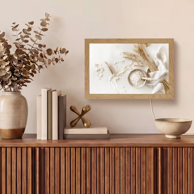 Bloem - Hout - Tarwe Light Box met kabel (Tafellamp) klein -sfeer2