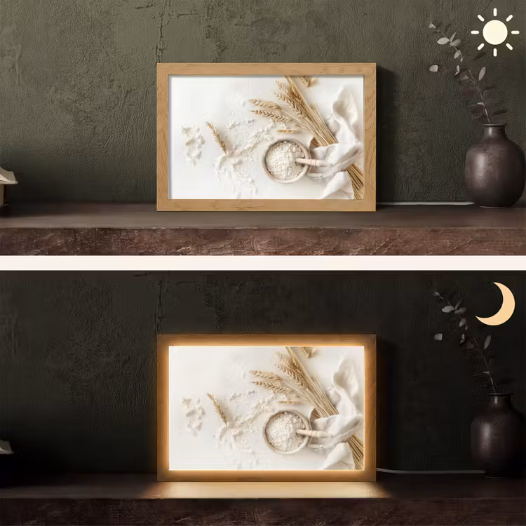 Bloem - Hout - Tarwe Light Box met kabel (Tafellamp) klein -sfeer3