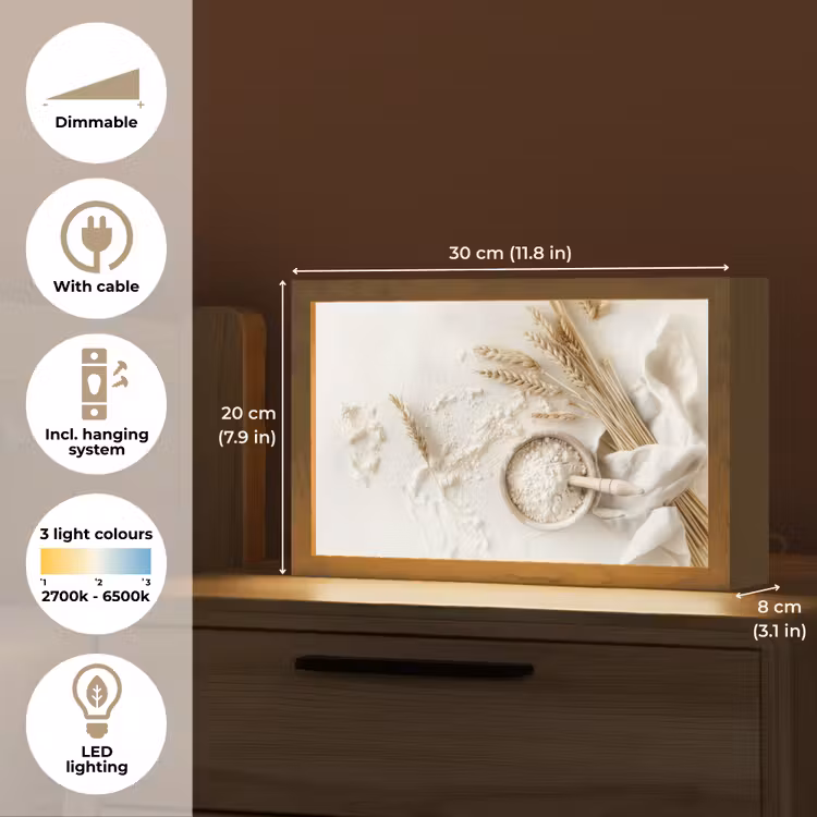 Bloem - Hout - Tarwe Light Box met kabel (Tafellamp) klein -USP_EN