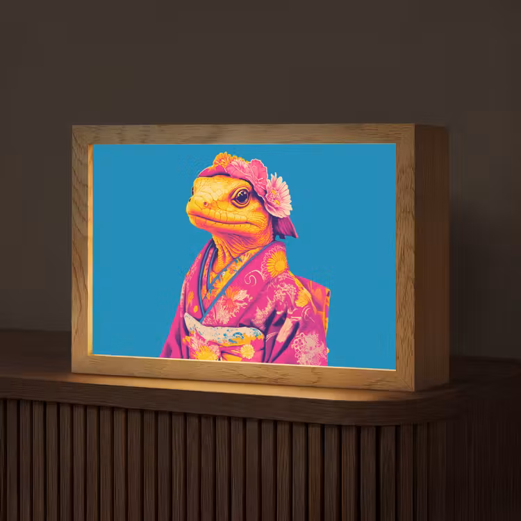 Bloemenkrans - Hagedis - Kimono - Paars Light Box met kabel (Tafellamp) klein -z3d_website