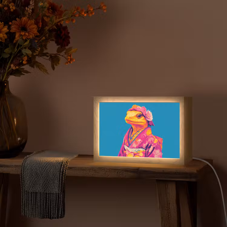 Bloemenkrans - Hagedis - Kimono - Paars Light Box met kabel (Tafellamp) klein -sfeer4