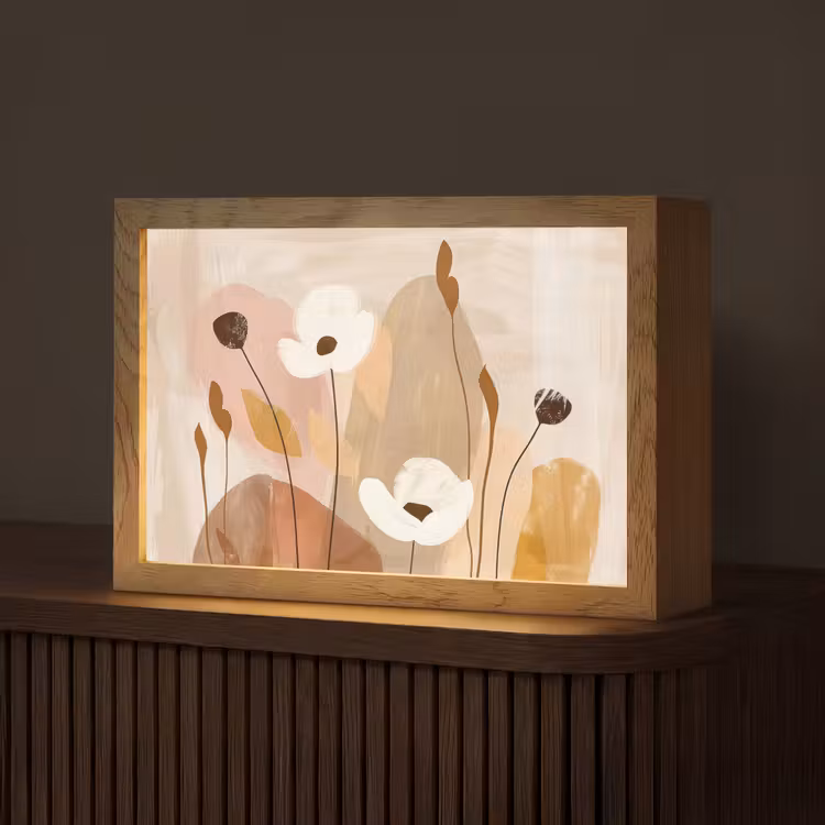 Bloemen - Abstract - Beige - Line art Light Box met kabel (Tafellamp) klein -z3d_website