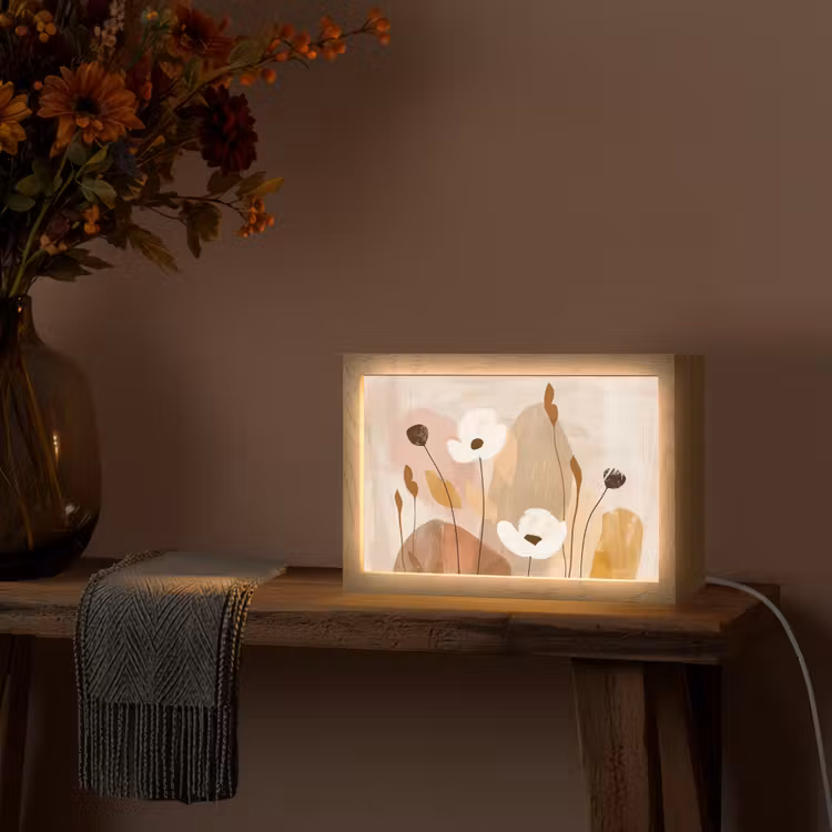 Bloemen - Abstract - Beige - Line art Light Box met kabel (Tafellamp) klein -sfeer4