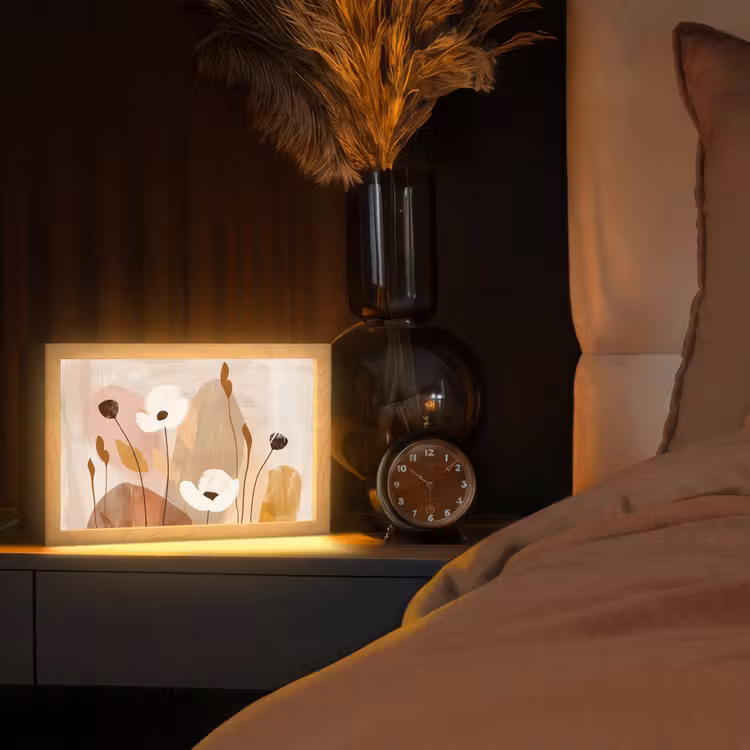 Bloemen - Abstract - Beige - Line art Light Box met kabel (Tafellamp) klein -sfeer1