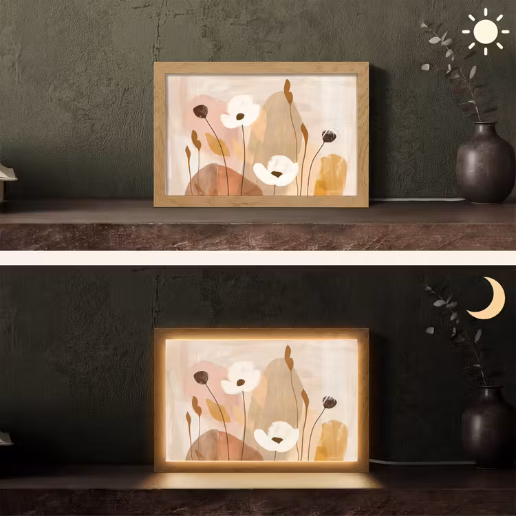 Bloemen - Abstract - Beige - Line art Light Box met kabel (Tafellamp) klein -sfeer3