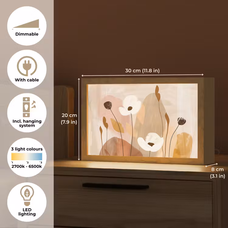 Bloemen - Abstract - Beige - Line art Light Box met kabel (Tafellamp) klein -USP_EN