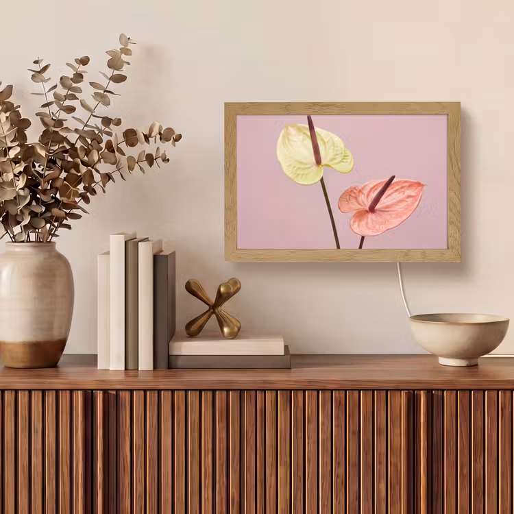 Bloemen - Anthuriums - Geel - Roze Light Box met kabel (Tafellamp) klein -sfeer2