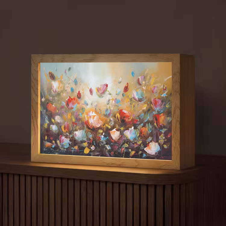 Bloemen - Kunst - Natuur - Olieverf Light Box met kabel (Tafellamp) klein -z3d_website