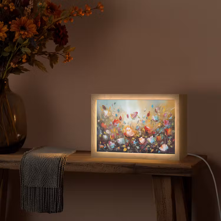 Bloemen - Kunst - Natuur - Olieverf Light Box met kabel (Tafellamp) klein -sfeer4