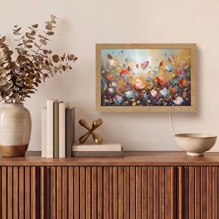 Bloemen - Kunst - Natuur - Olieverf Light Box met kabel (Tafellamp) klein -sfeer2