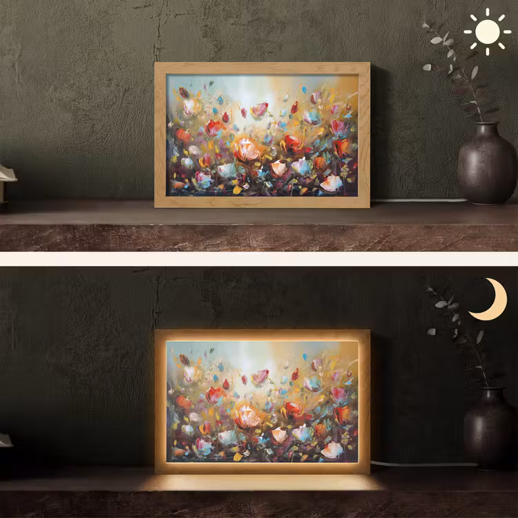 Bloemen - Kunst - Natuur - Olieverf Light Box met kabel (Tafellamp) klein -sfeer3