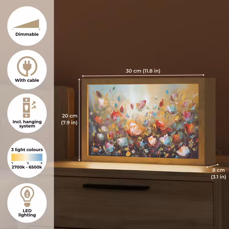 Bloemen - Kunst - Natuur - Olieverf Light Box met kabel (Tafellamp) klein -USP_EN