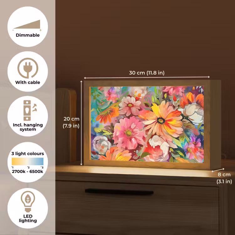 Bloemen - Kunst - Schilderij - Botanisch Light Box met kabel (Tafellamp) klein -USP_EN