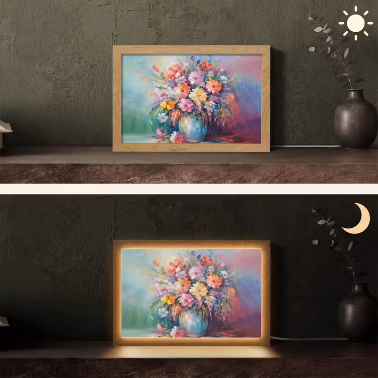 Bloemen - Kunst - Schilderij - Lente - Boeket Light Box met kabel (Tafellamp) klein -sfeer3
