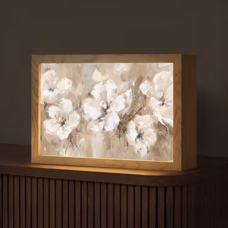Bloemen - Beige - Abstract - Modern Light Box met kabel (Tafellamp) klein -z3d_website