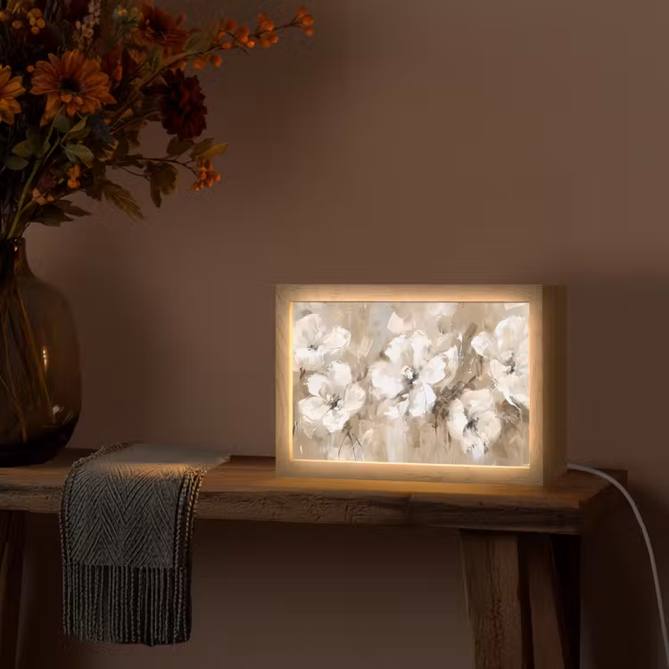 Bloemen - Beige - Abstract - Modern Light Box met kabel (Tafellamp) klein -sfeer4