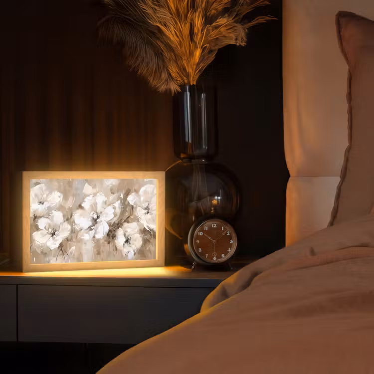 Bloemen - Beige - Abstract - Modern Light Box met kabel (Tafellamp) klein -sfeer1