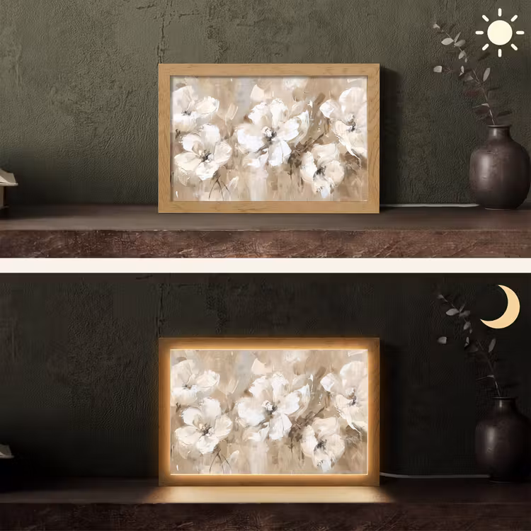 Bloemen - Beige - Abstract - Modern Light Box met kabel (Tafellamp) klein -sfeer3