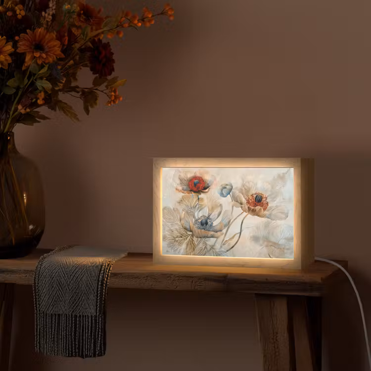 Bloemen - Beige - Modern - Illustratie Light Box met kabel (Tafellamp) klein -sfeer4