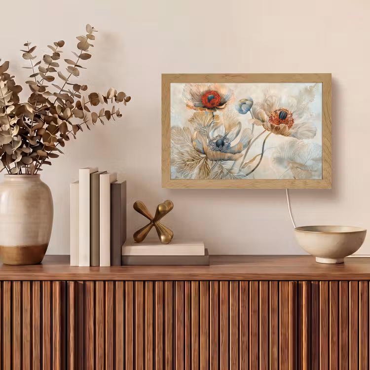 Bloemen - Beige - Modern - Illustratie Light Box met kabel (Tafellamp) klein -sfeer2