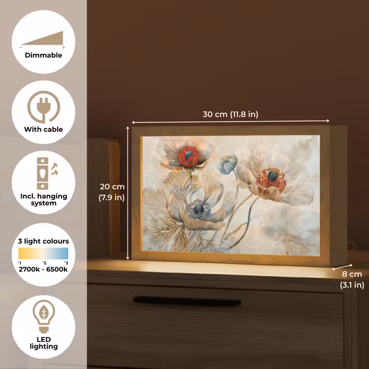 Bloemen - Beige - Modern - Illustratie Light Box met kabel (Tafellamp) klein -USP_EN