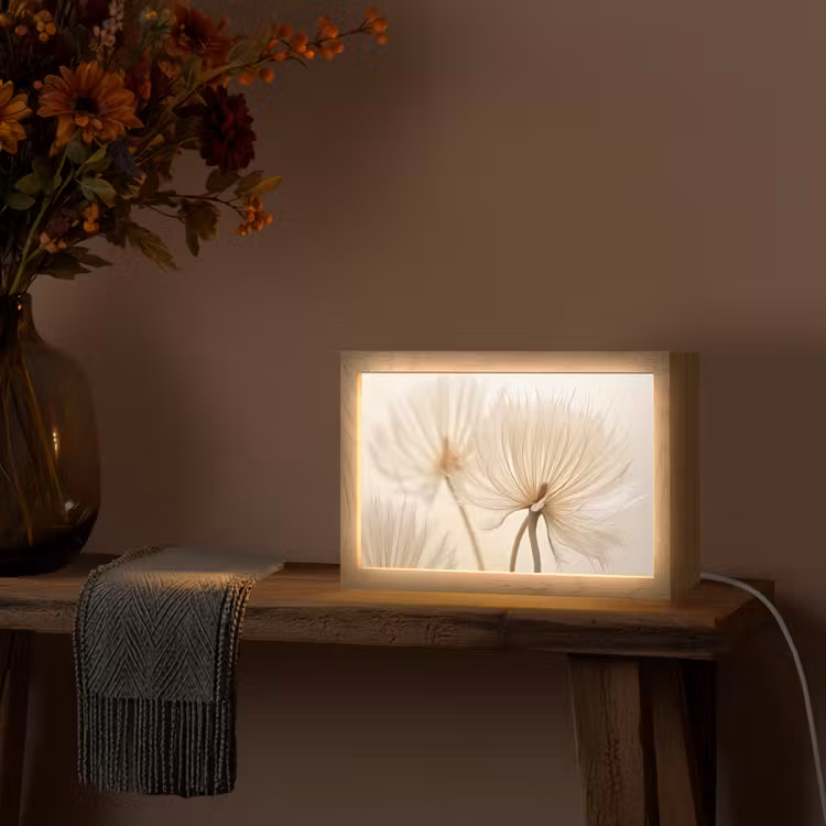 Bloemen - Beige - Natuur Light Box met kabel (Tafellamp) klein -sfeer4