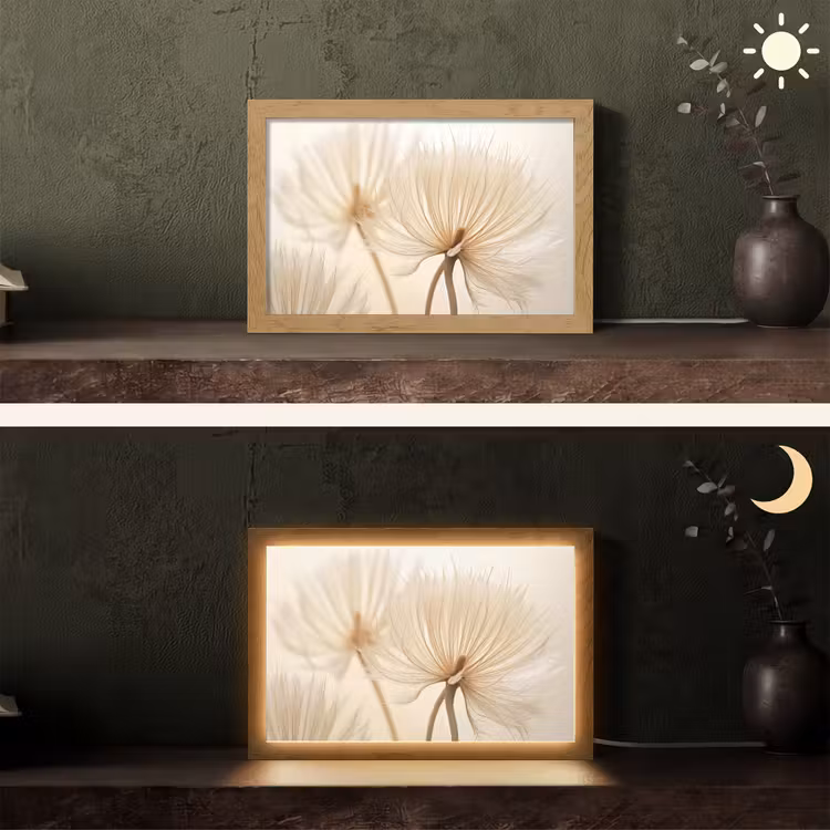 Bloemen - Beige - Natuur Light Box met kabel (Tafellamp) klein -sfeer3