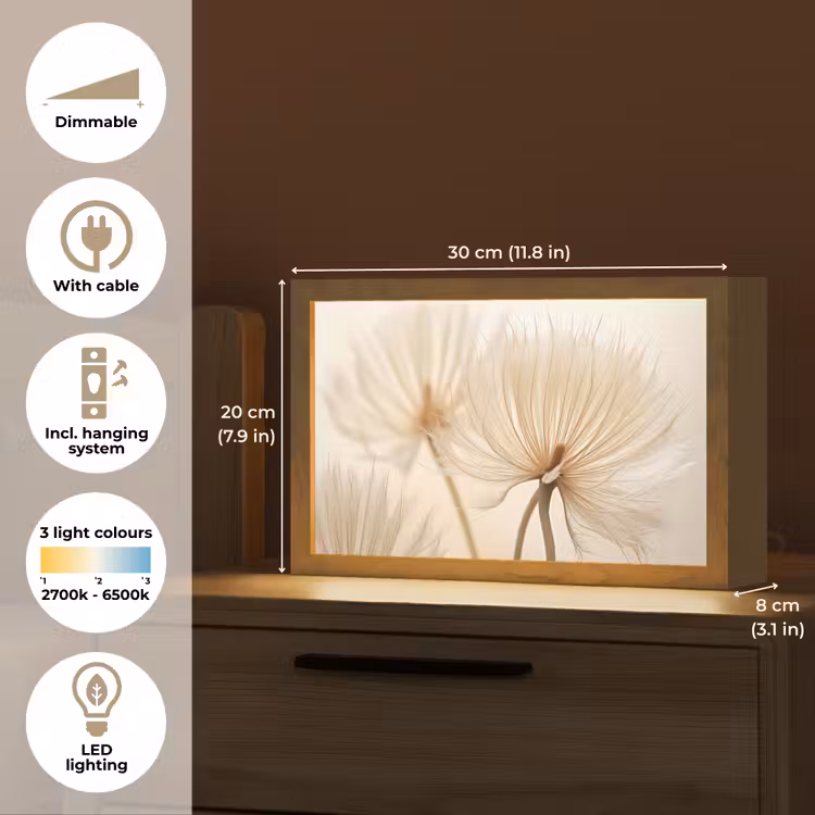 Bloemen - Beige - Natuur Light Box met kabel (Tafellamp) klein -USP_EN