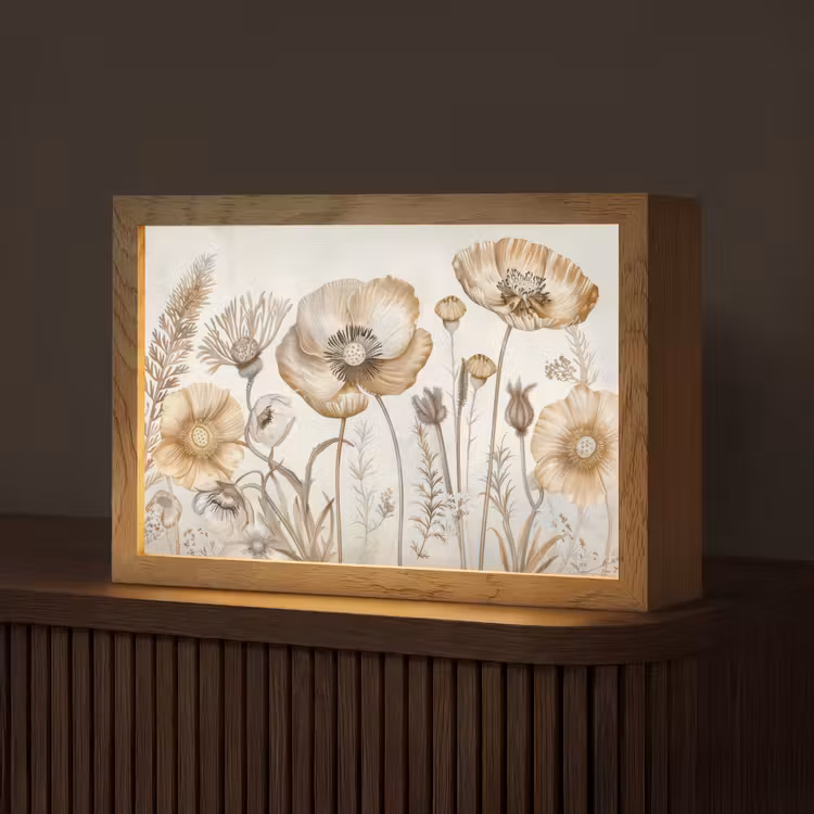 Bloemen - Beige - Natuur - Illustratie Light Box met kabel (Tafellamp) klein -z3d_website