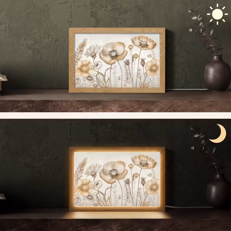 Bloemen - Beige - Natuur - Illustratie Light Box met kabel (Tafellamp) klein -sfeer3