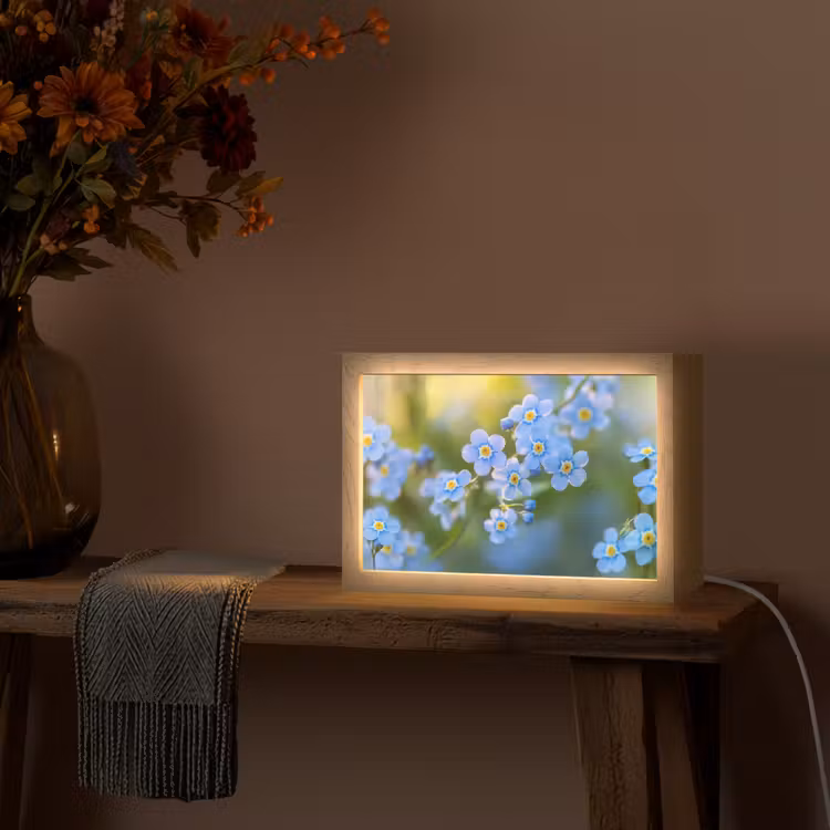 Bloemetjes - Blauw - Vergeet mij nietjes Light Box met kabel (Tafellamp) klein -sfeer4