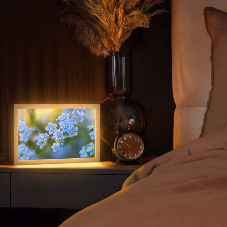 Bloemetjes - Blauw - Vergeet mij nietjes Light Box met kabel (Tafellamp) klein -sfeer1