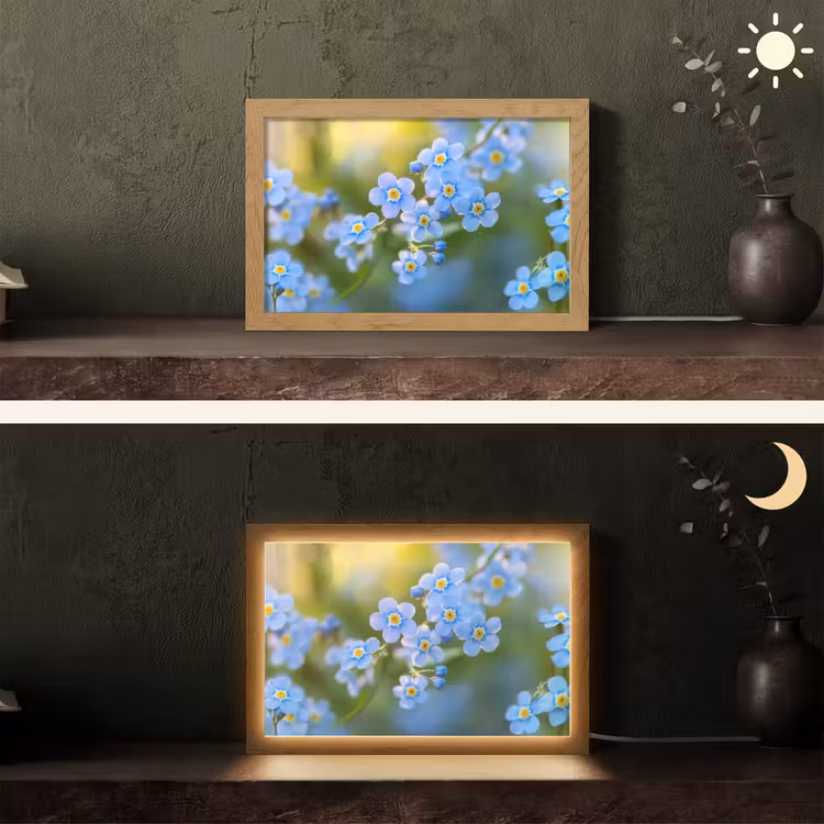 Bloemetjes - Blauw - Vergeet mij nietjes Light Box met kabel (Tafellamp) klein -sfeer3