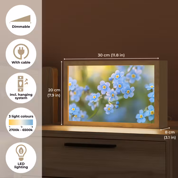 Bloemetjes - Blauw - Vergeet mij nietjes Light Box met kabel (Tafellamp) klein -USP_EN