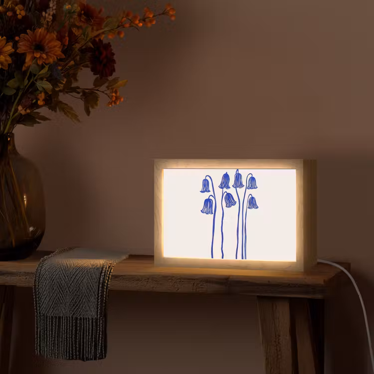Bloemen - Blauw - Lijnen - Bloemblaadjes Light Box met kabel (Tafellamp) klein -sfeer4