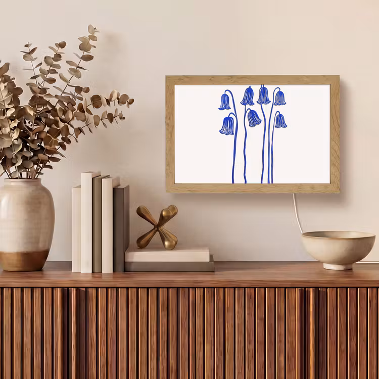 Bloemen - Blauw - Lijnen - Bloemblaadjes Light Box met kabel (Tafellamp) klein -sfeer2