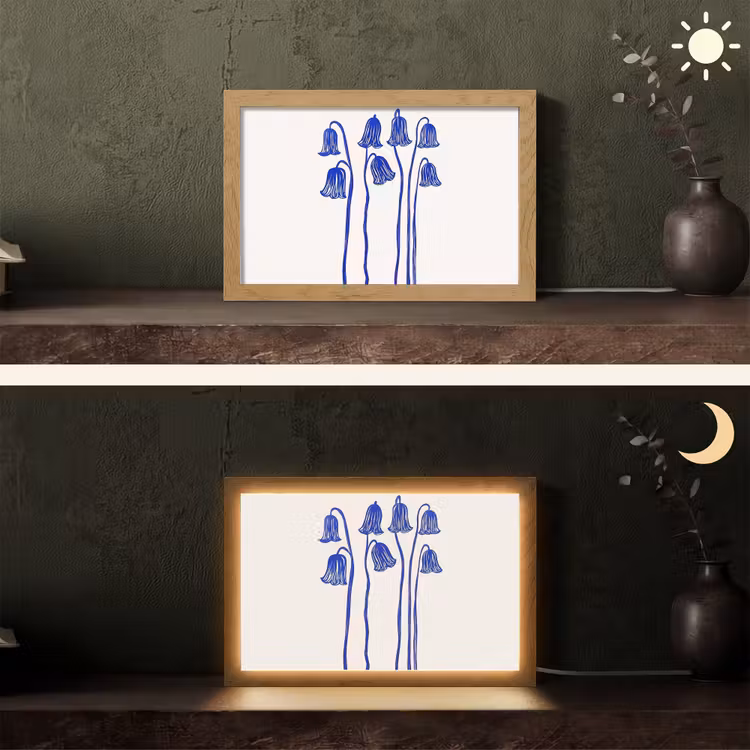 Bloemen - Blauw - Lijnen - Bloemblaadjes Light Box met kabel (Tafellamp) klein -sfeer3