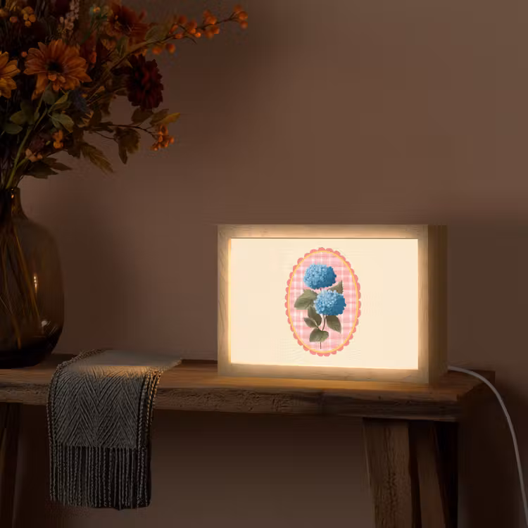 Bloemen - Blauw - Lijst - Bladeren Light Box met kabel (Tafellamp) klein -sfeer4