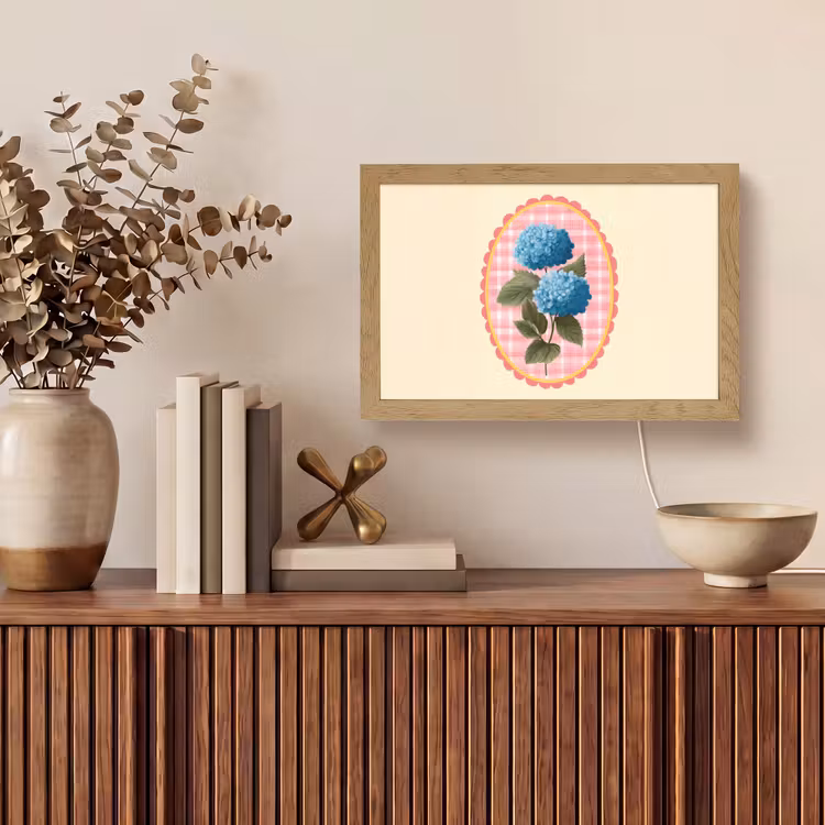Bloemen - Blauw - Lijst - Bladeren Light Box met kabel (Tafellamp) klein -sfeer2