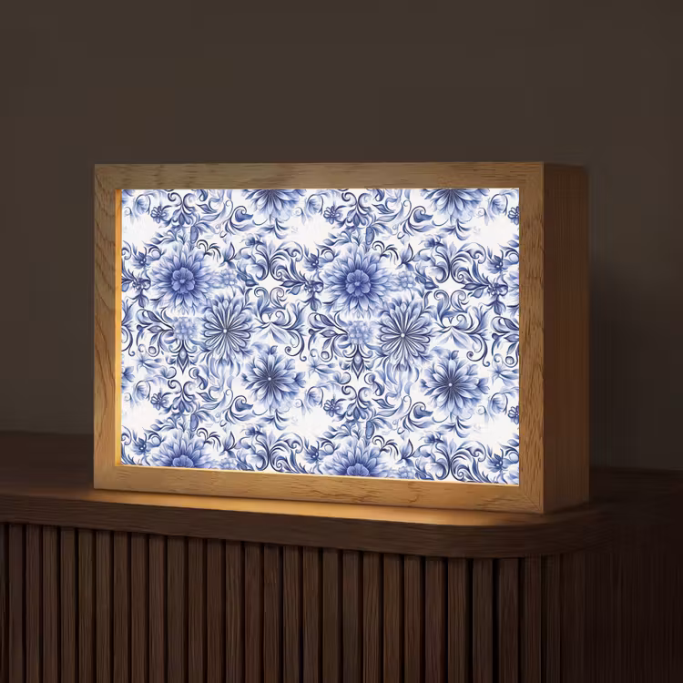 Bloemen - Blauw - Patroon - Wit Light Box met kabel (Tafellamp) klein 924 -z3d_website