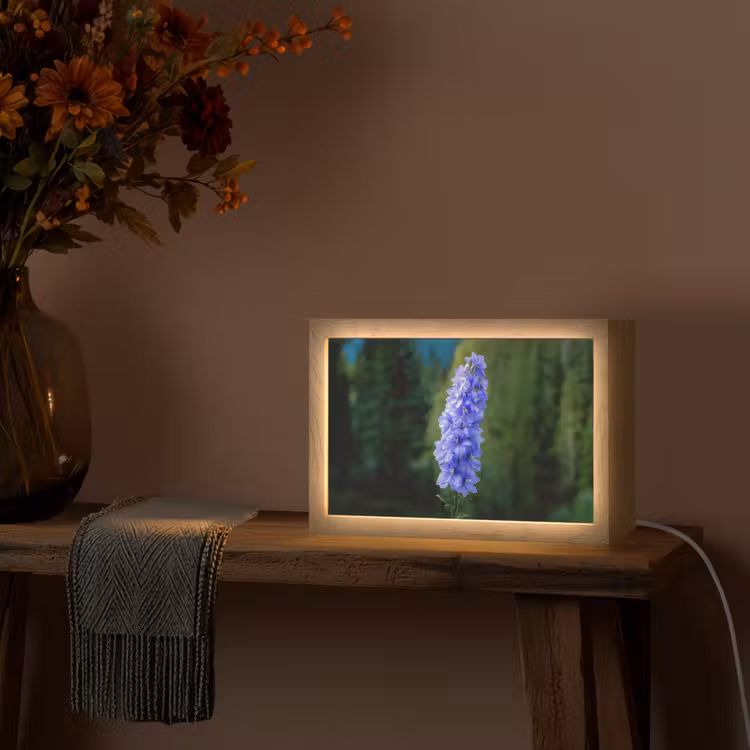 Bloemen - Blauw - Dennenboom Light Box met kabel (Tafellamp) klein -sfeer4