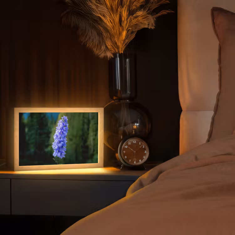Bloemen - Blauw - Dennenboom Light Box met kabel (Tafellamp) klein -sfeer1